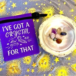 Crystal Purple Pouch Carrying Bag with Zipper & Latch Hook & Assorted Crystals.